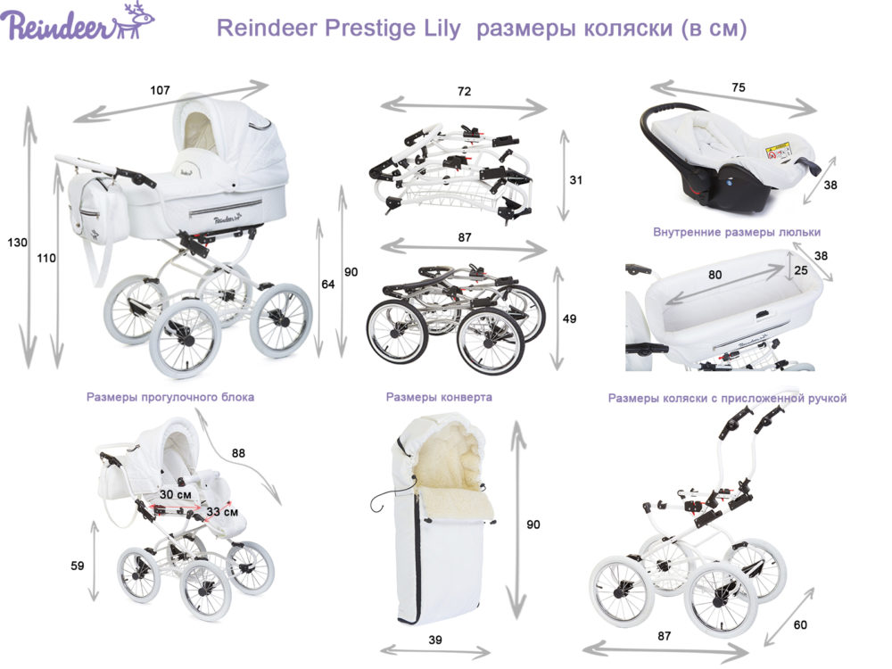 Детская коляска Reindeer Prestige Lily 2 в 1, эко-кожа (белый)