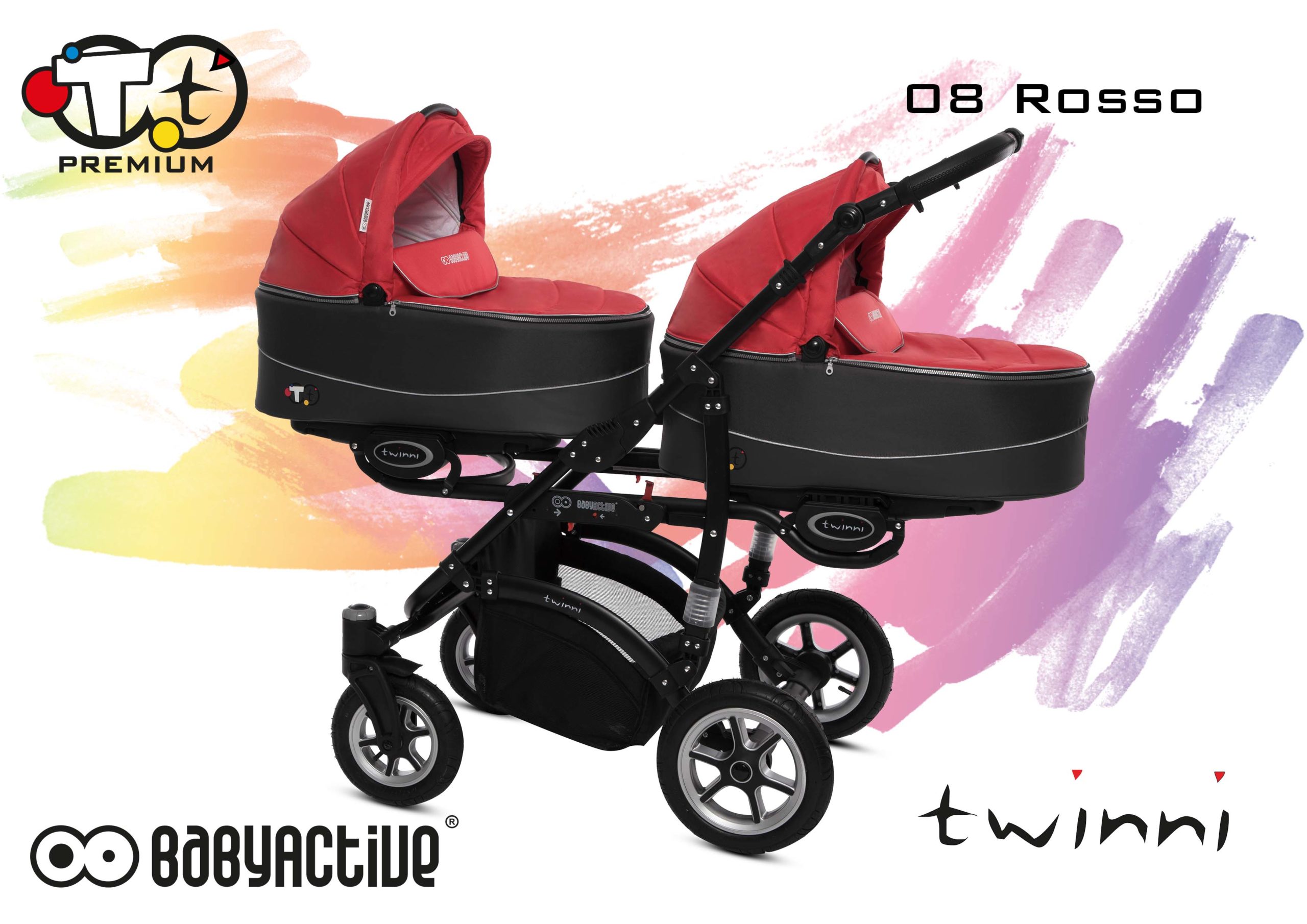 Коляска для двойни BabyActive Twinny Premium 2 в 1 (Красный)